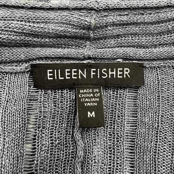 Eileen Fisher Linen Silk Long Sleeve Cardigan Blue Open Front - Picture 3 of 6